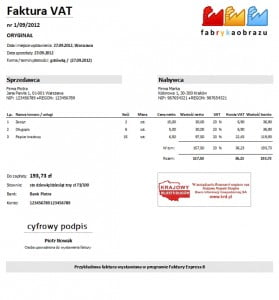 Faktury Express - program do faktur. Wzór faktury wystawionej w programie.